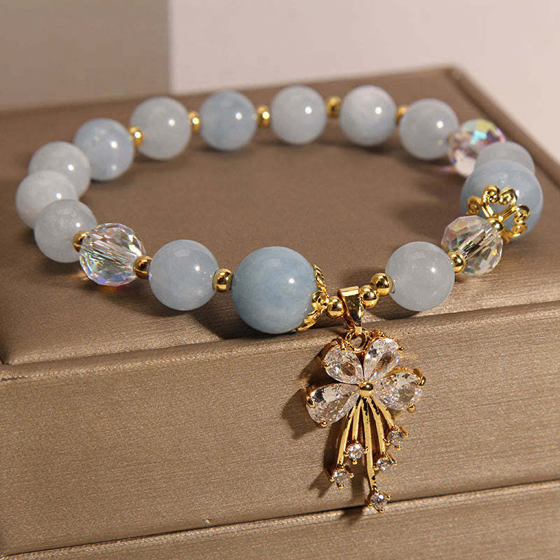 Aquamarine Pink Crystal Healing Zircon Butterfly Charm Bracelet