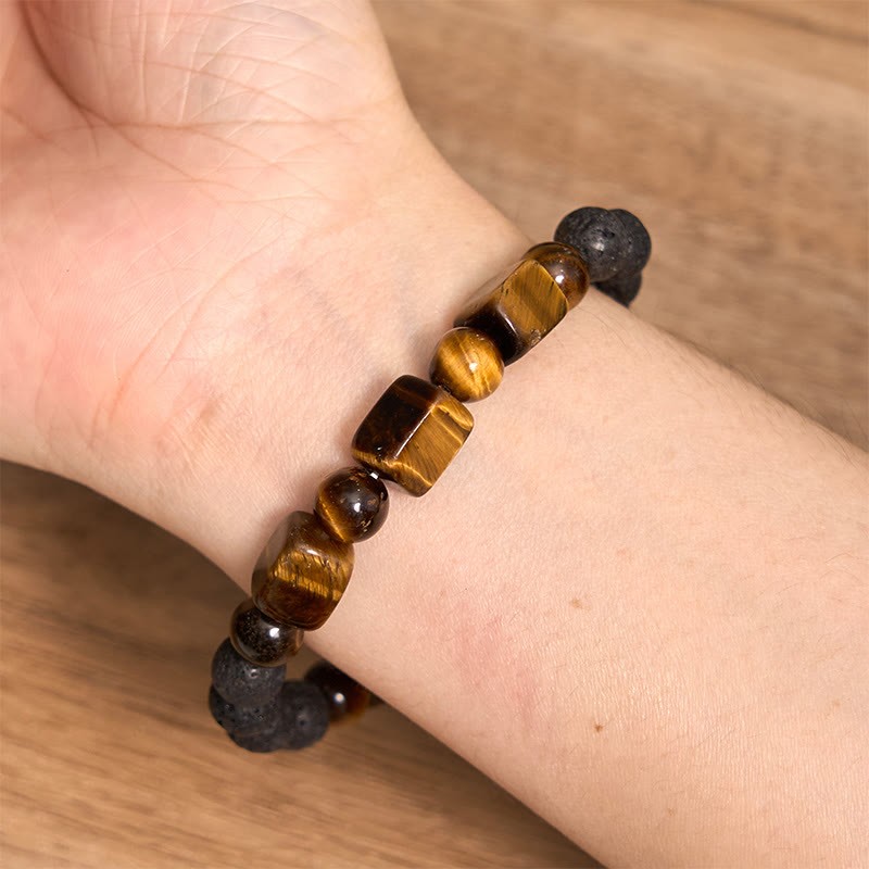 Various Crystals Cube Amethyst Lava Rock Support Bracelet