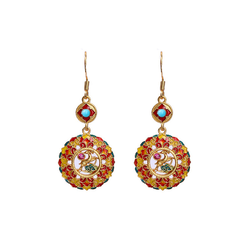 24K Gold Plated Dunhuang Color Elk Copper Balance Drop Earrings