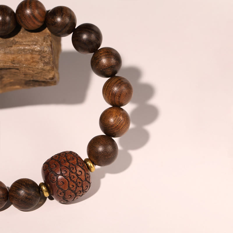 Rosewood Auspicious Clouds Totem Fu Character Bamboo Pattern Warmth Bracelet
