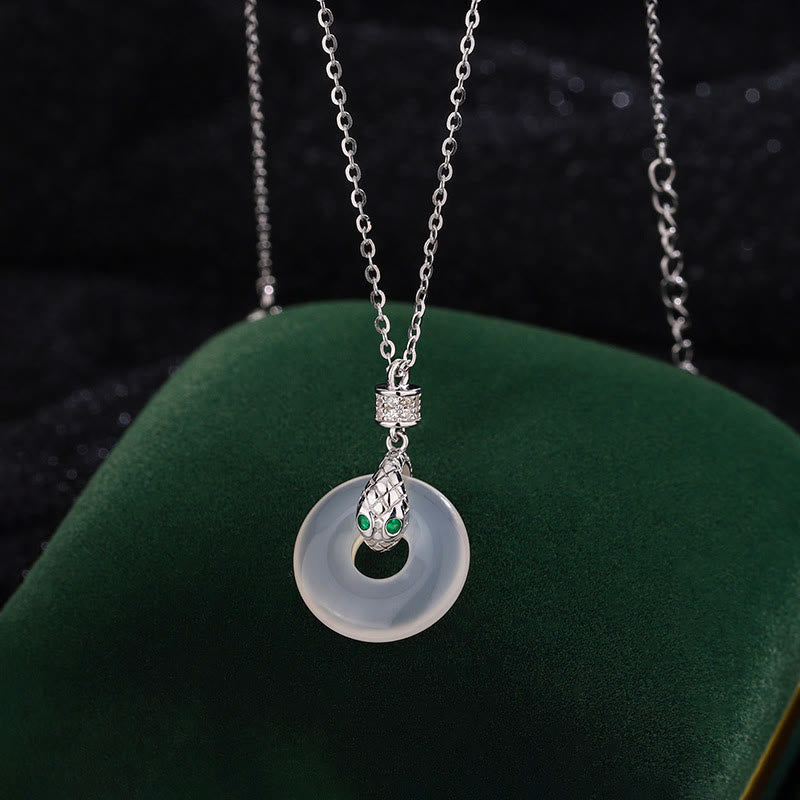 999 Sterling Silver Chalcedony Peace Buckle Year Of The Snake Healing Necklace Pendant