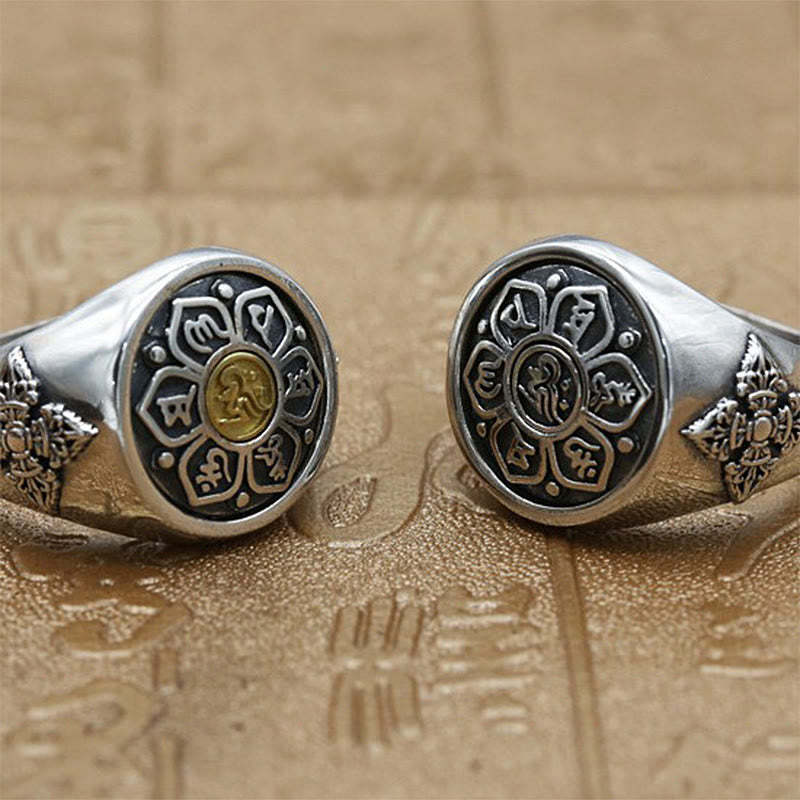 Tibetan Om Mani Padme Hum Vajra Pattern Copper Focus Rotatable Ring