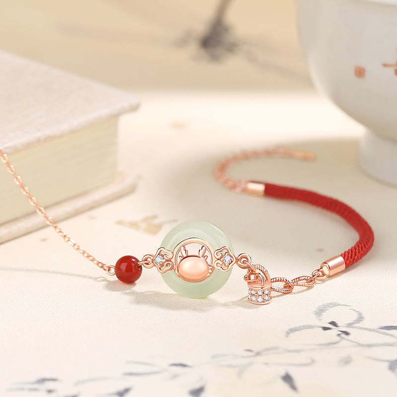 925 Sterling Silver Year of the Dragon Natural Hetian Jade Zircon Peace Buckle Protection Bracelet Necklace Pendant