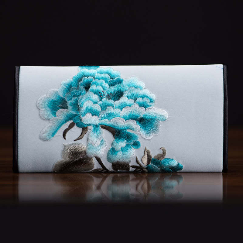 Peony Flower Su Embroidery Journey Shopping Long Purse Handbag