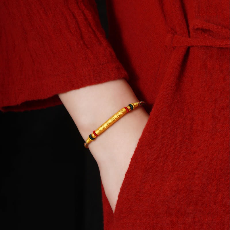 Tibetan 999 Gold Om Mani Padme Hum Handcrafted Eight Thread Peace Knot Luck Braided Couple Bracelet