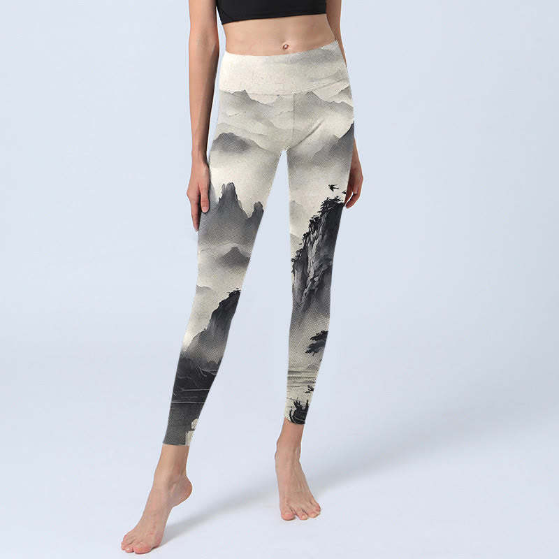 Splash-ink Landscape Painting Print Fitness Leggings Women's Yoga Pants