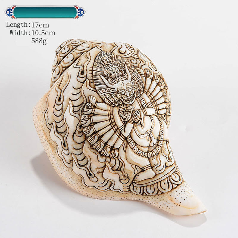 Tibetan Handmade Engraved Shankha mystic zen Avalokitesvara Conch Shell Wealth Decoration