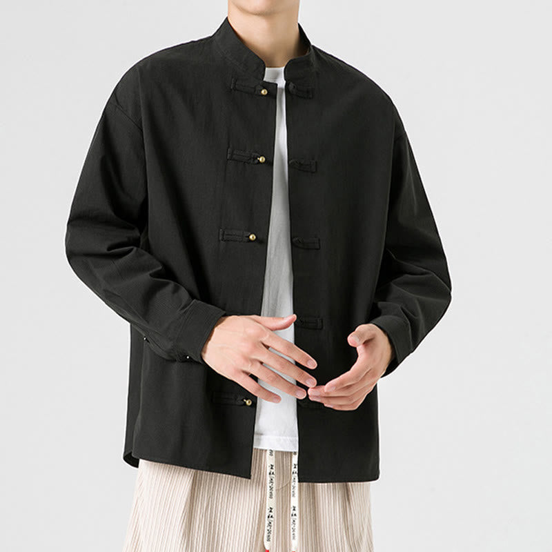 Solid Color Frog-button Tang Suit Cotton Men's Jacket Shirt