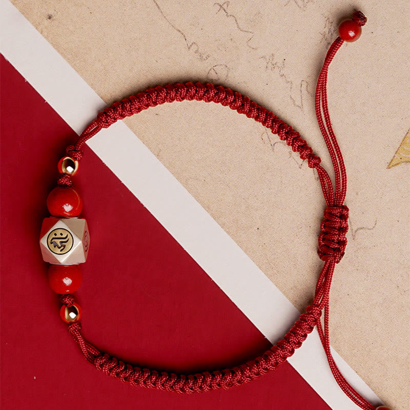 Handmade 925 Sterling Silver Chinese Zodiac Natal mystic zen Cinnabar Calm Braided Bracelet