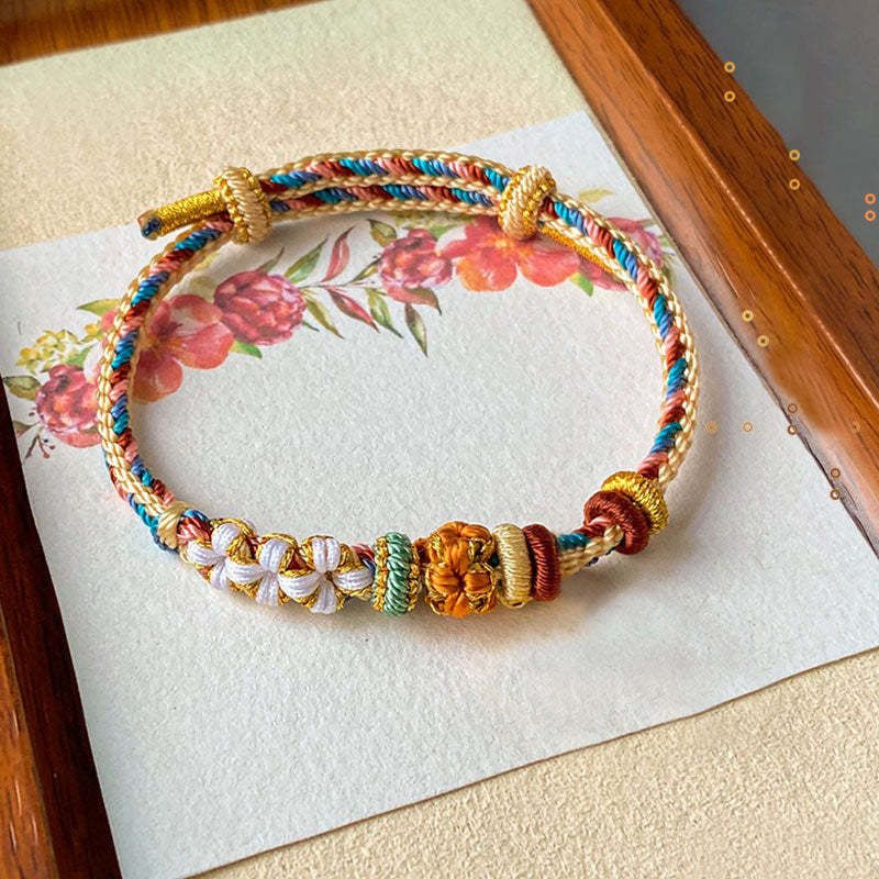 Handmade Dunhuang Color Peach Blossom Pattern Braid String Bracelet