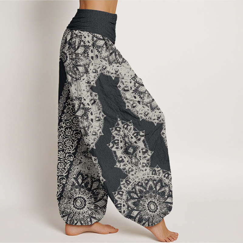 Mandala Pattern Parallel Flowers Women's Elastic Waist Harem Pants