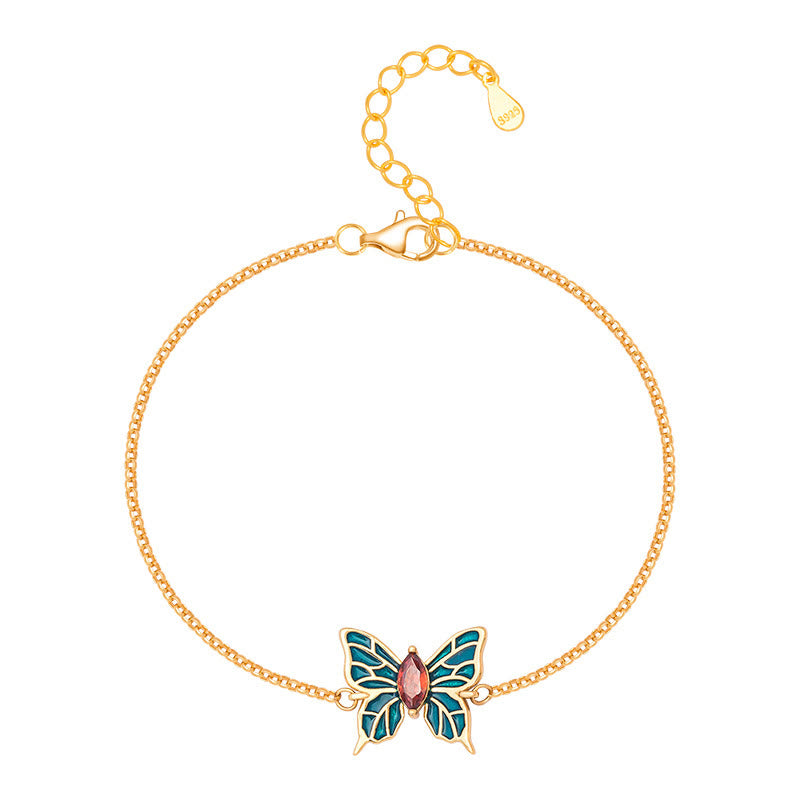 925 Sterling Silver Butterfly Zircon Love Chain Bracelet