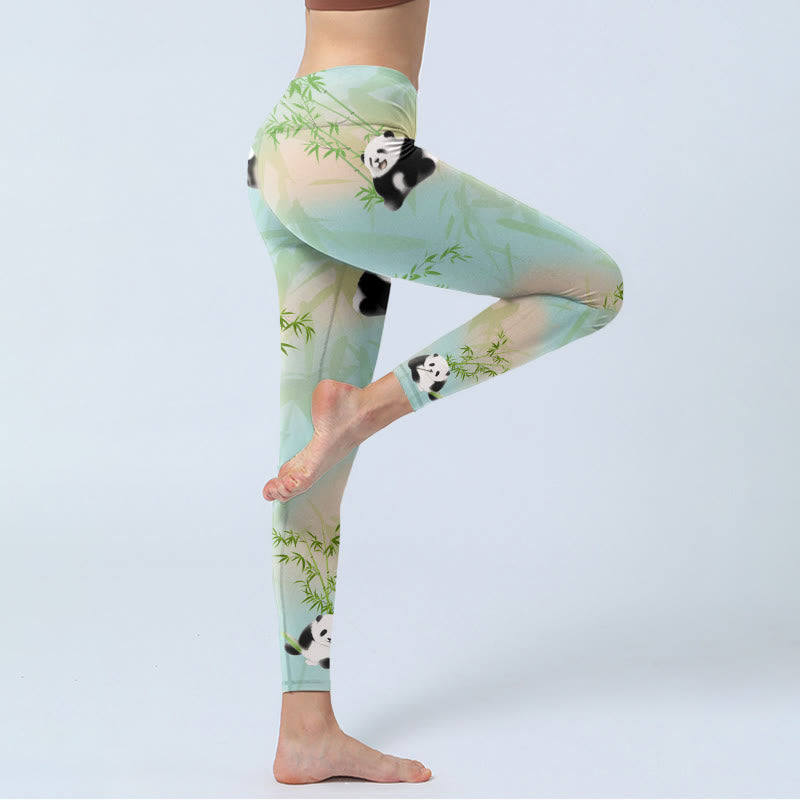 Pandas Bamboo Print Gym Leggings Women's Yoga Pants