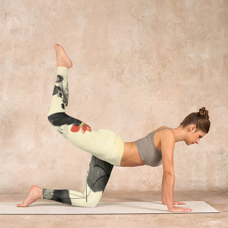 Lotus Mountains House Print Gym Leggings Women's Yoga Pants