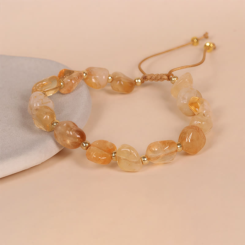 Irregular Shape Citrine Braid String Happiness Bracelet