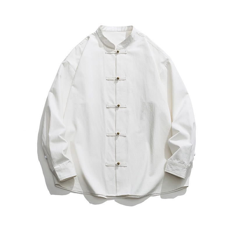 Solid Color Frog-button Tang Suit Cotton Men's Jacket Shirt
