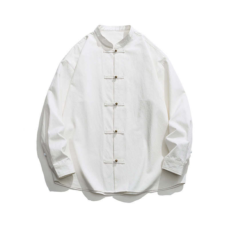 Solid Color Frog-button Tang Suit Cotton Men's Jacket Shirt
