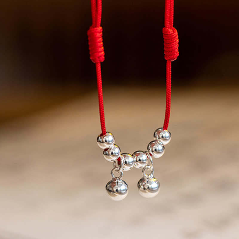 925 Sterling Silver Red String Braid Bell Charm Anklet