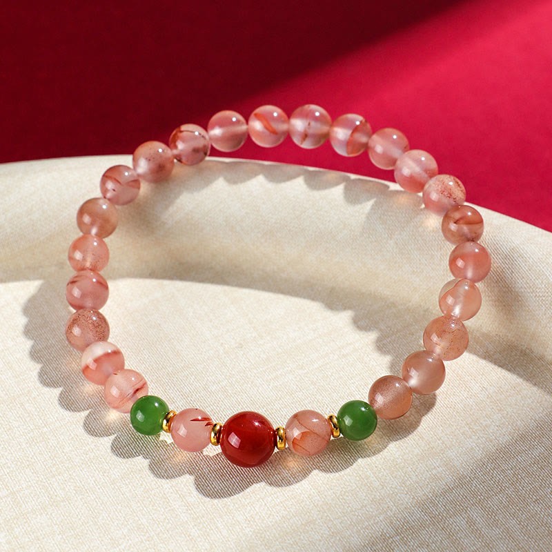 South Red Agate Butterfly Orchid Hetian Jade Luck Bracelet