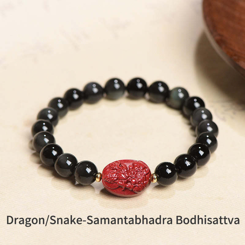 Chinese Zodiac Natal mystic zen Natural Black Obsidian Cinnabar Purification Bracelet