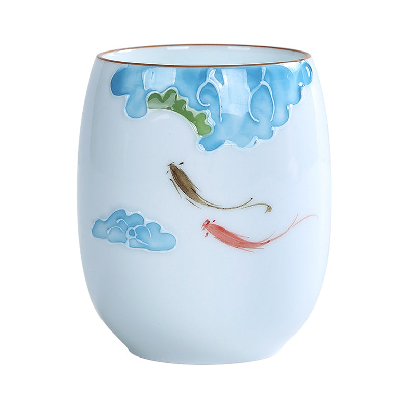 Koi Fish Lotus Landscape Dandelion Peony Flower Ceramic Teacup Kung Fu Tea Cup