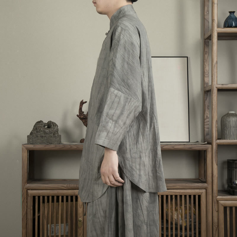 Casual Gray Men's Frog-Button Shirt Zen Clothing