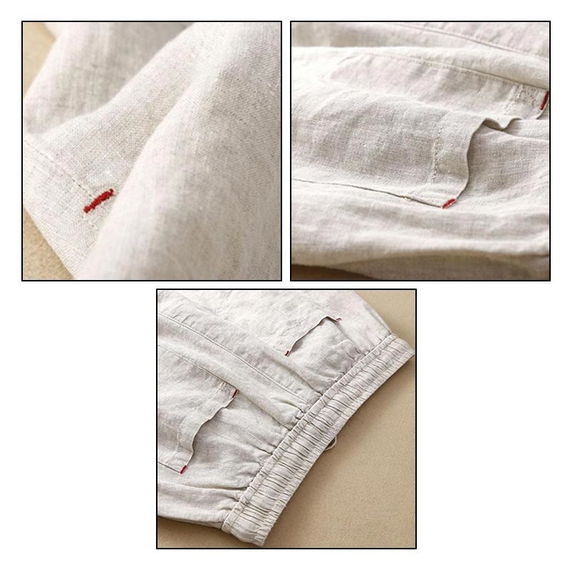 Casual Cotton High Waist Lace-up Slit Wide Leg Pants With Pockets