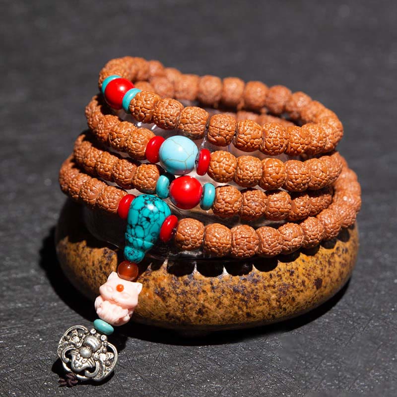 Tibet 108 Mala Beads Rudraksha Bodhi Seed Chinese Zodiac Natal mystic zen Wealth Charm Bracelet