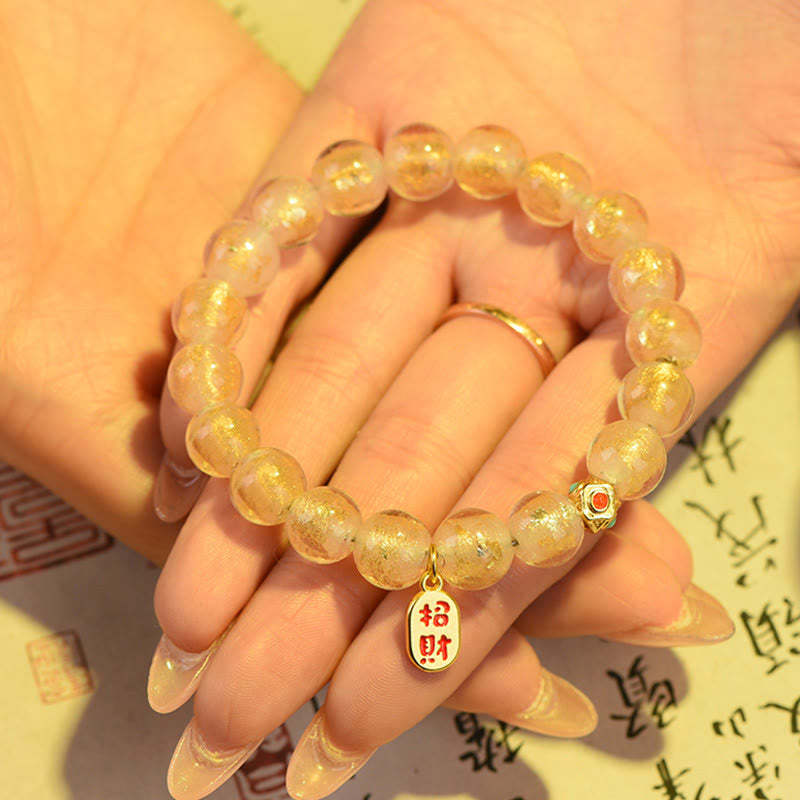 Tibetan Incense Ash Liuli Glass Bead Lucky Fortune Fu Character Charm Bracelet