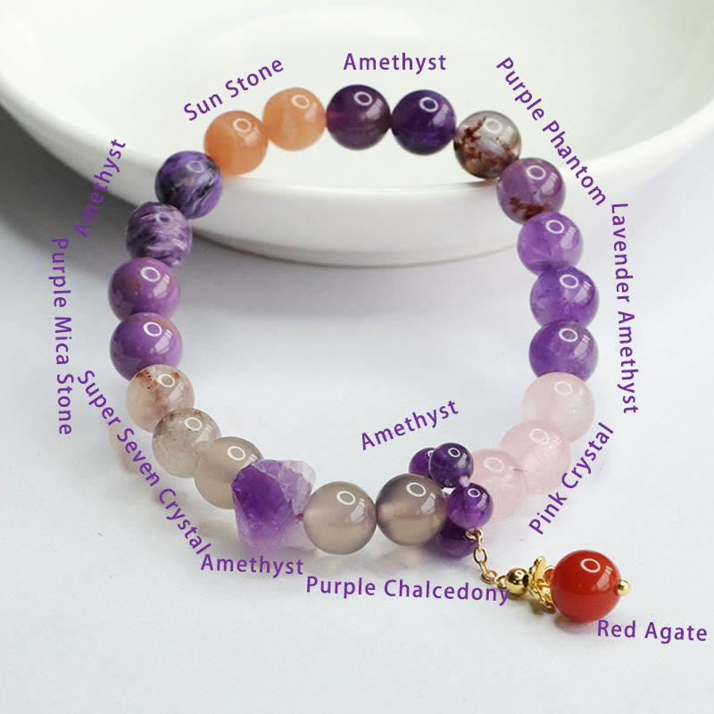 Natural Amethyst Crystal Inner Peace Healing Bead Charm Bracelet