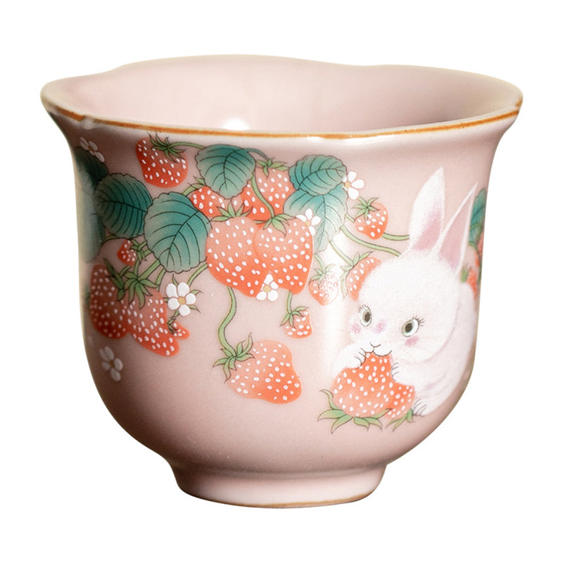 Cute Strawberry Rabbit Flower Ceramic Teacup Kung Fu Tea Cup 55ml