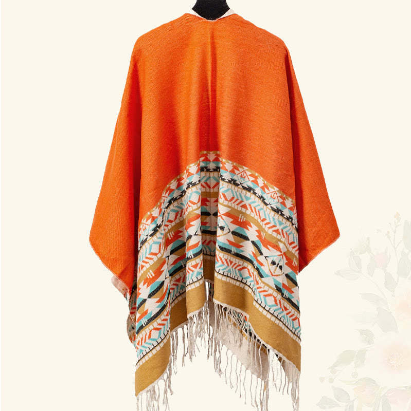 Tibetan Geometric Rhombus Pattern Tassels Shawl Fall Winter Warm Cozy Scarf Wrap
