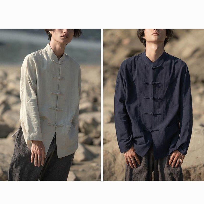 Stand Collar Tang Suit Casual Cotton Linen Shirt