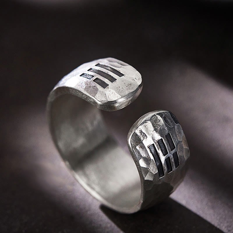 Handmade 999 Sterling Silver Yin Yang Bagua Symbol Harmony Adjustable Ring