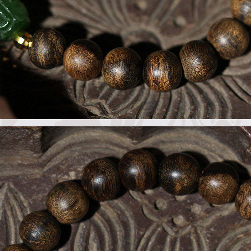 999 Gold Brunei Agarwood Cyan Jade Lotus Flower Peace Strength Bracelet