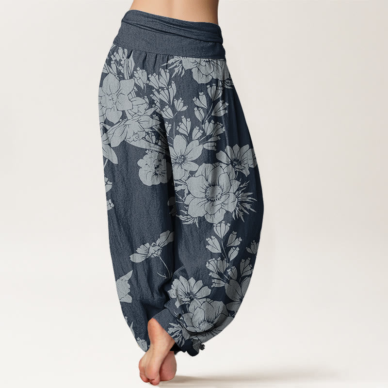 Casual Peony Leaves Women's Elastic Waist Harem Pants