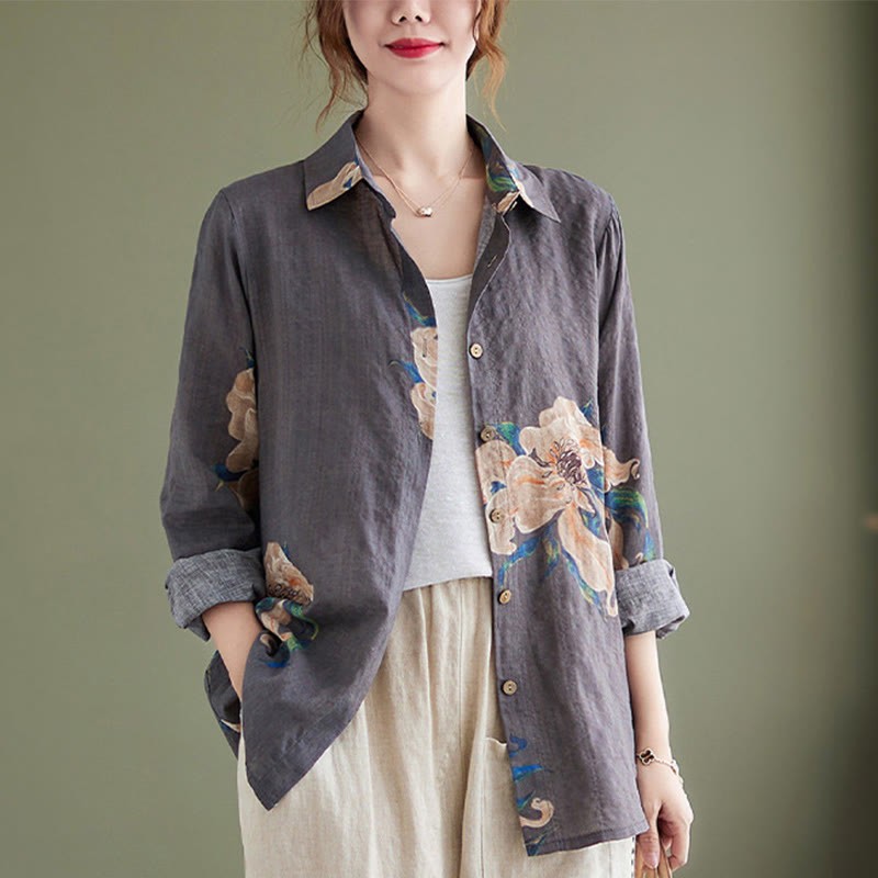 Literary Artistic Flower Print Cotton Linen Clothing