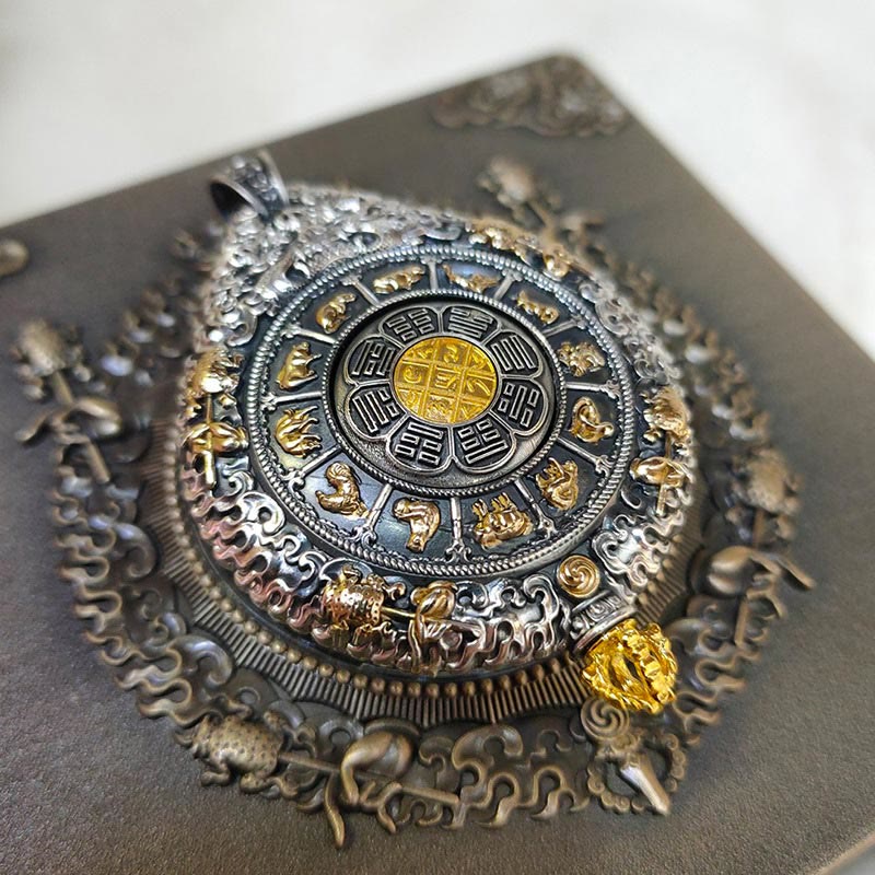 Chinese Zodiac Natal mystic zen Thangka Nine Palaces Eight Diagrams Wealth Rotatable Necklace Pendant