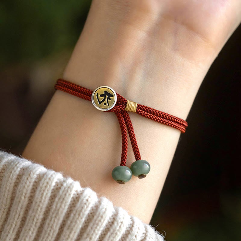925 Sterling Silver Handmade Chinese Zodiac Natal mystic zen Cyan Bodhi Seed Protection Braided Red String Bracelet