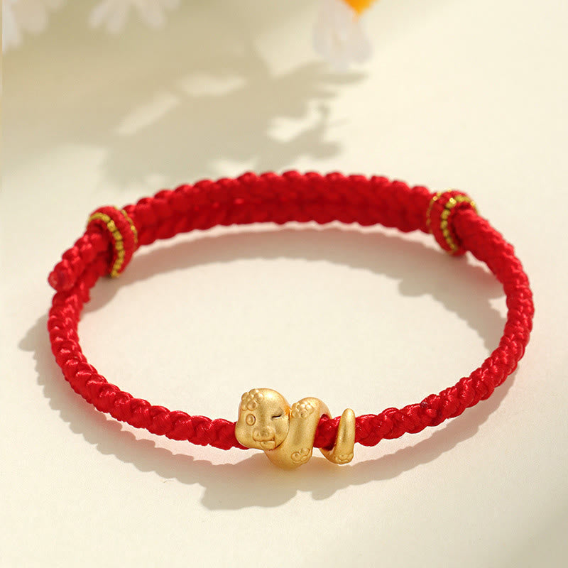 Handmade 999 Sterling Silver Year Of Snake Red String Luck Braided Bracelet