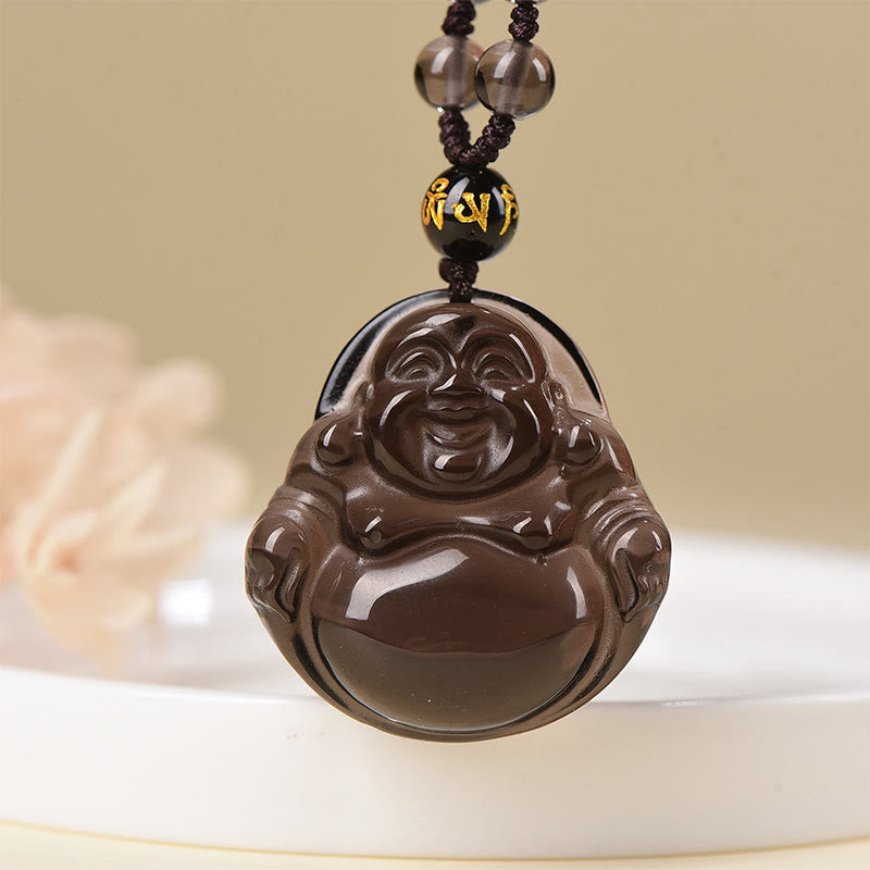 Natural Black Obsidian Ice Obsidian Laughing mystic zen Purification Necklace Pendant