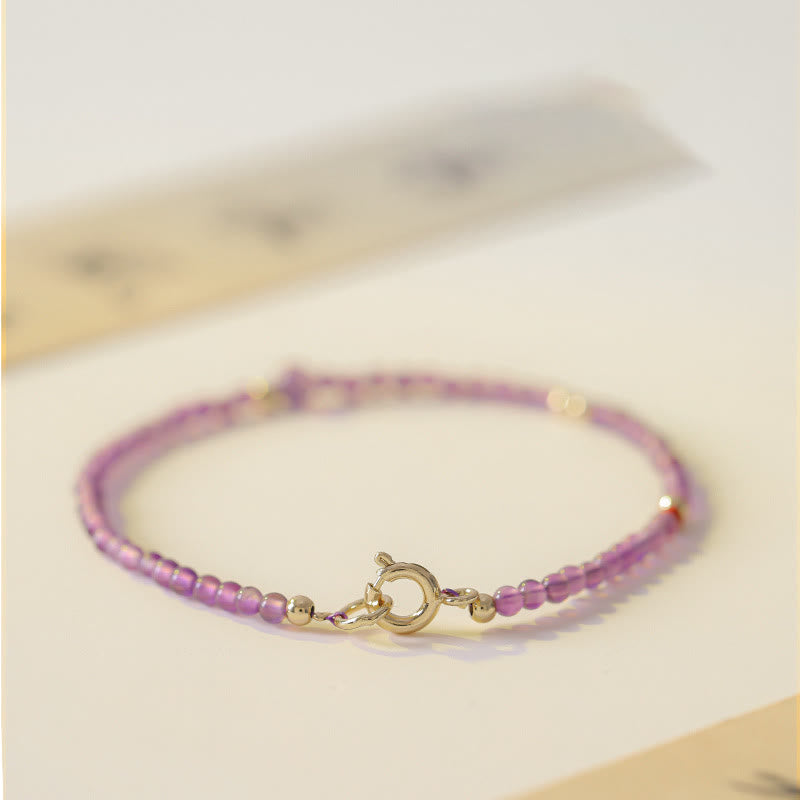 2mm Ultra-Thin Beads Natural Amethyst 14k Gold Plated Copper Inner Peace Meditation Bracelet