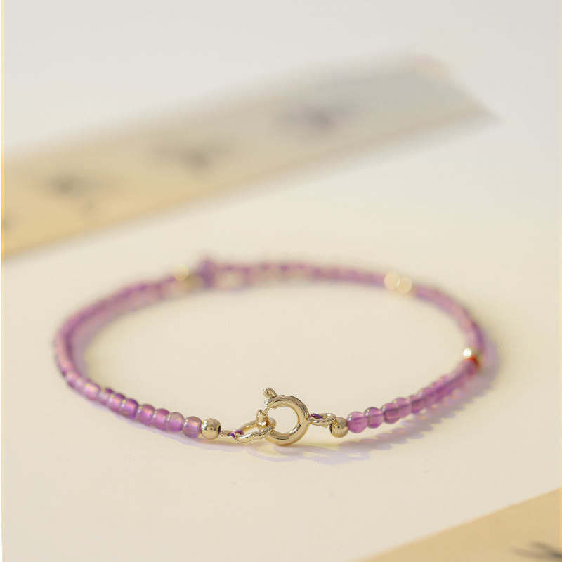 2mm Ultra-Thin Beads Natural Amethyst 14k Gold Plated Copper Inner Peace Meditation Bracelet