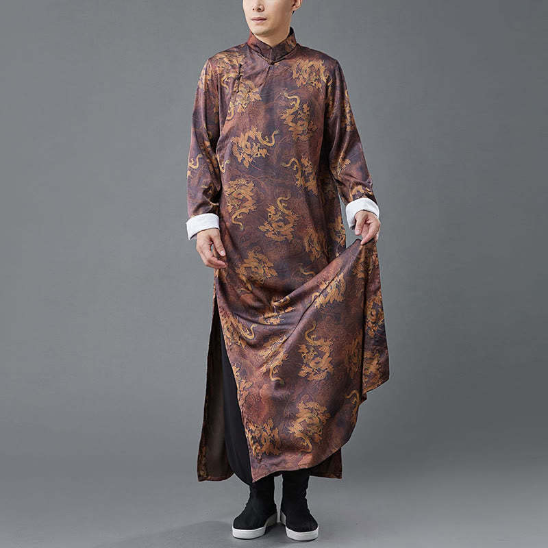 Vintage Chinese Frog-Button Tang Suit Men's Dragon Cotton Robe
