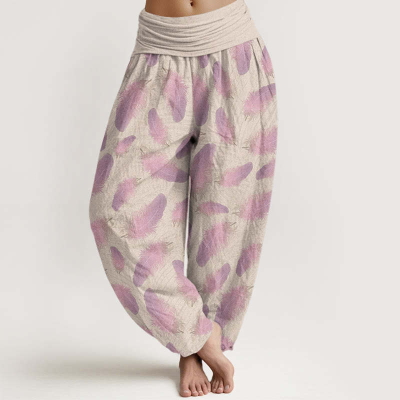 Casual Feathers Pattern Women's Elastic Waist Harem Pants