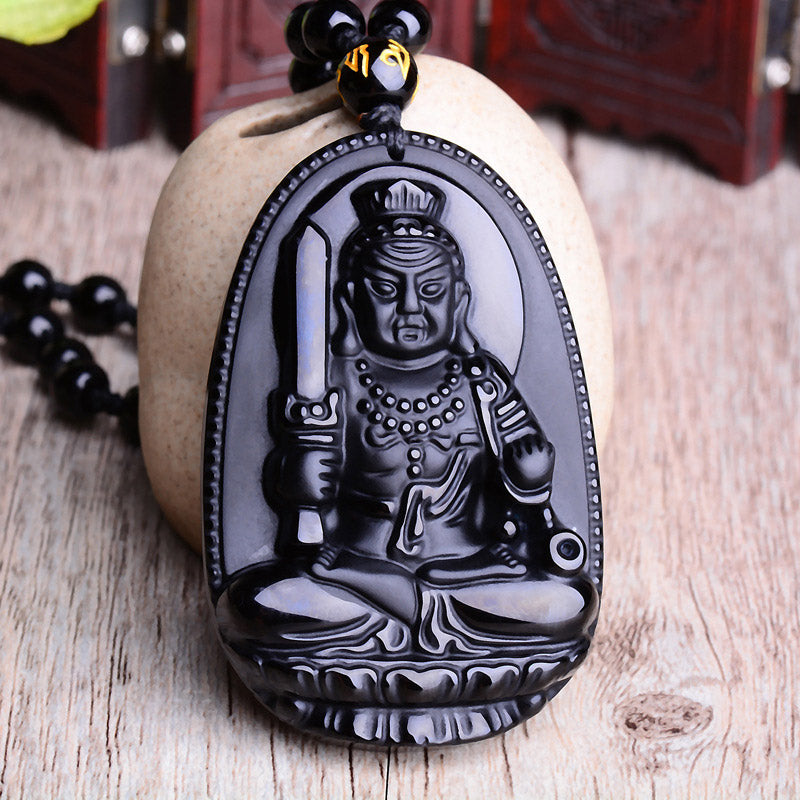 Chinese Zodiac Obsidian mystic zen Amulet Protection Pendant Necklace