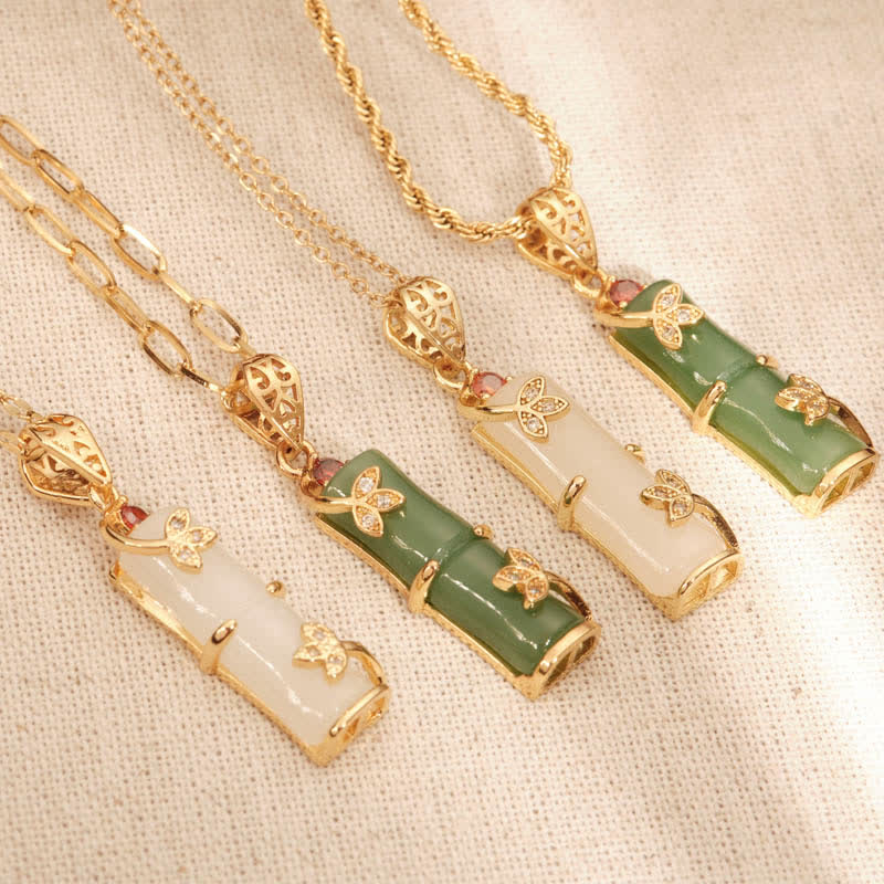 White Jade Cyan Jade Bamboo Luck Protection Necklace Pendant