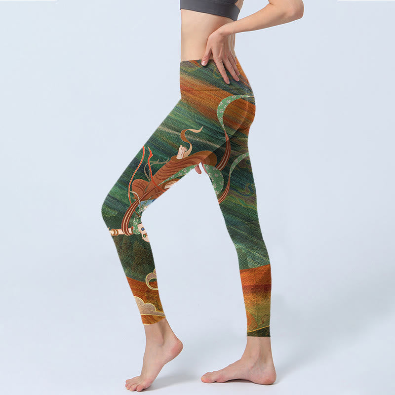 Dunhuang Flying Apsaras Print Gym Leggings Women's Yoga Pants