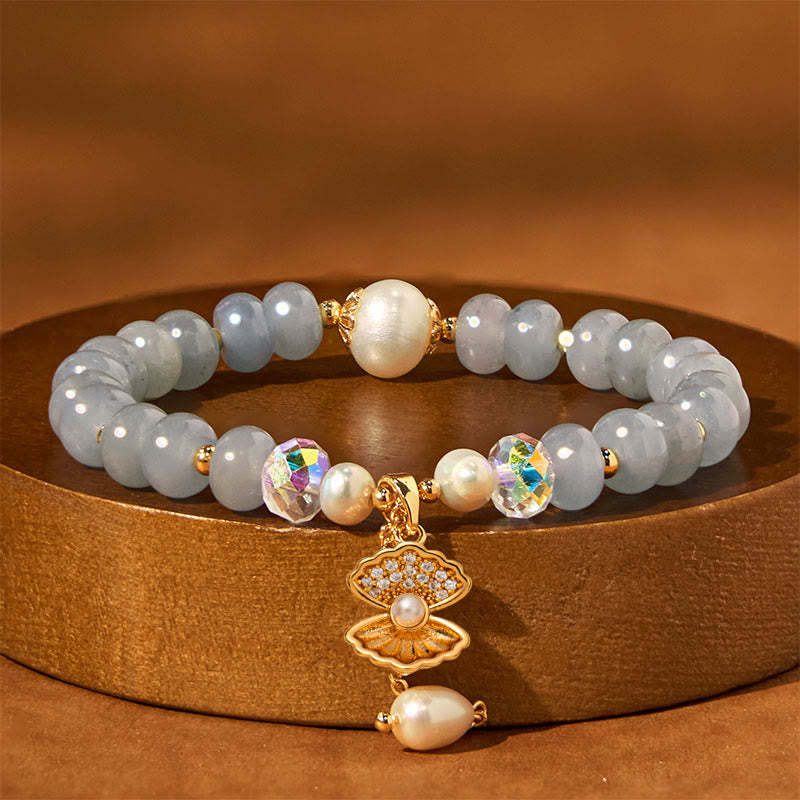 Natural Aquamarine Pearl Shell Healing Bead Bracelet