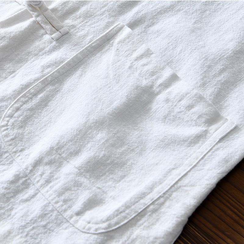 Frog-Button Chinese Tang Suit Ramie Linen Cotton Men Jacket Shirt With Pockets